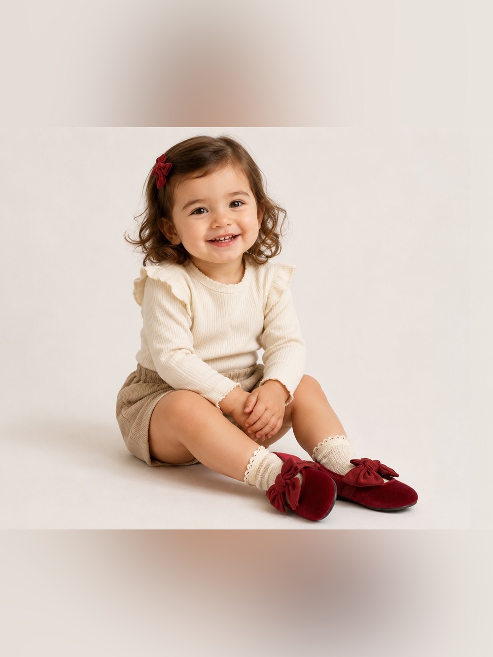 Cat & Jack Velvet Bow‎ Ballet Flats Burgundy Girls Size 8 Dress Shoes